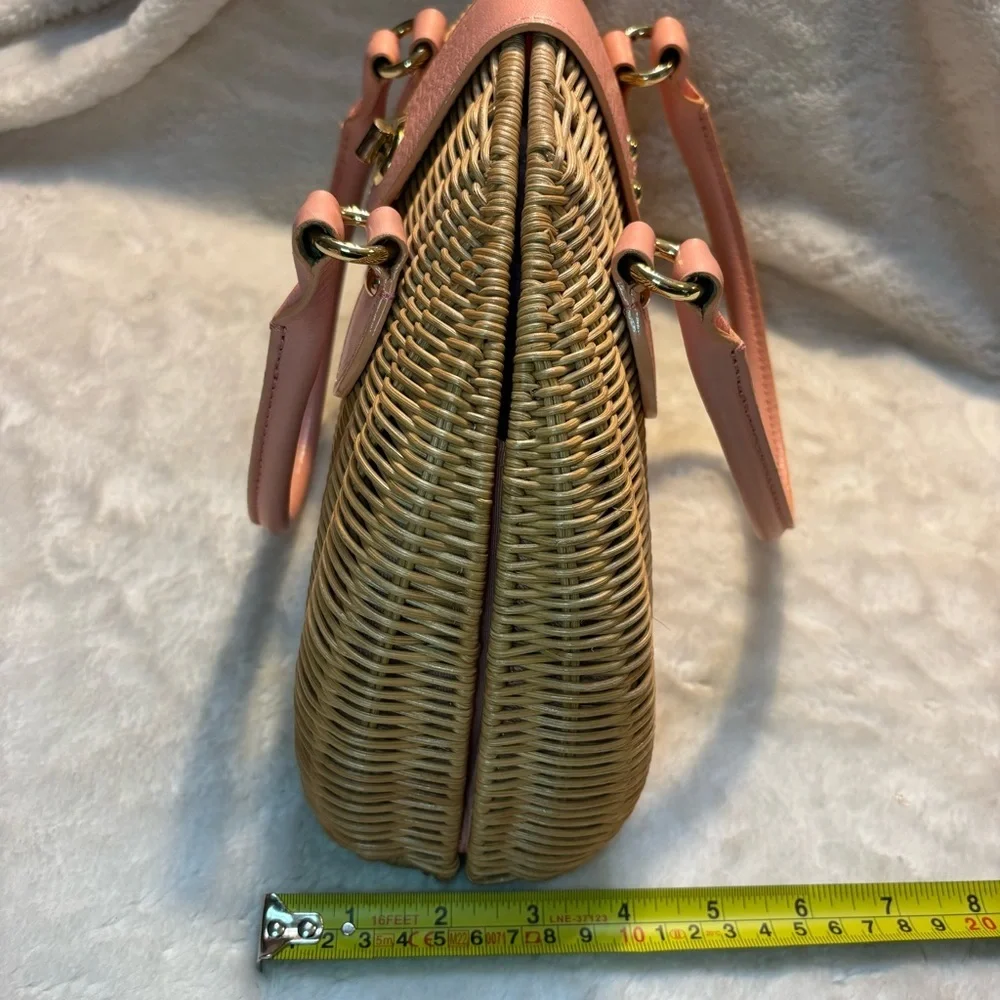 NEW Banana Republic Woven Bag Tan Rattan Pale Pink Leather Gold-tone Hardware - Picture 15 of 16